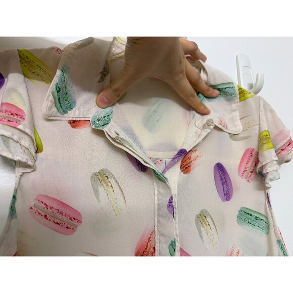 Alice + Olivia Eli Flutter Sleeve Shirt Blouse Silk Sunday Macaroons Macaron M - Picture 14 of 15